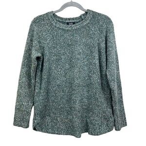 Jones New York Signature Womens Sweater Round Hem Heather Green White Sz S*